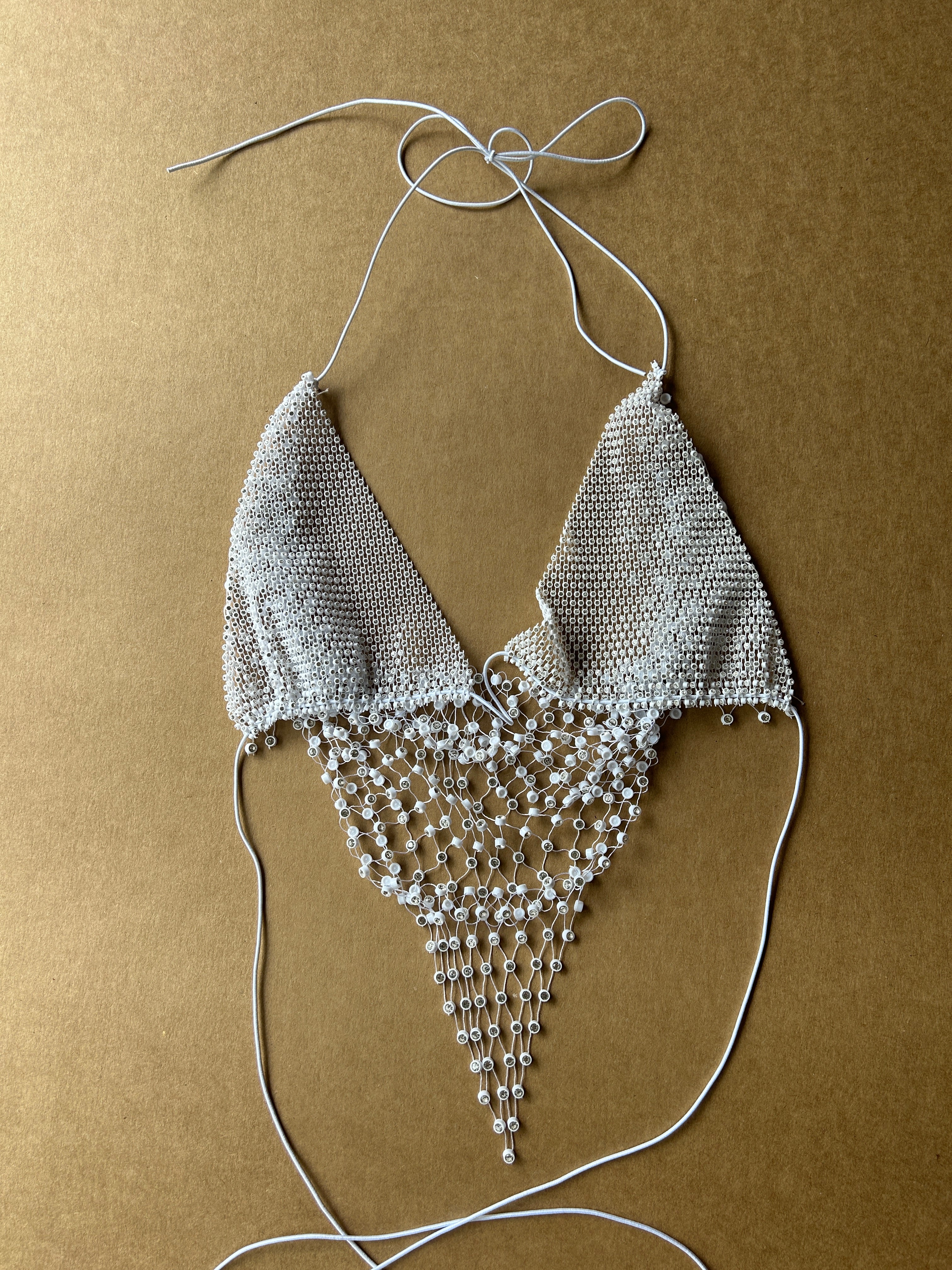 Rhinestone Mesh Halter Top