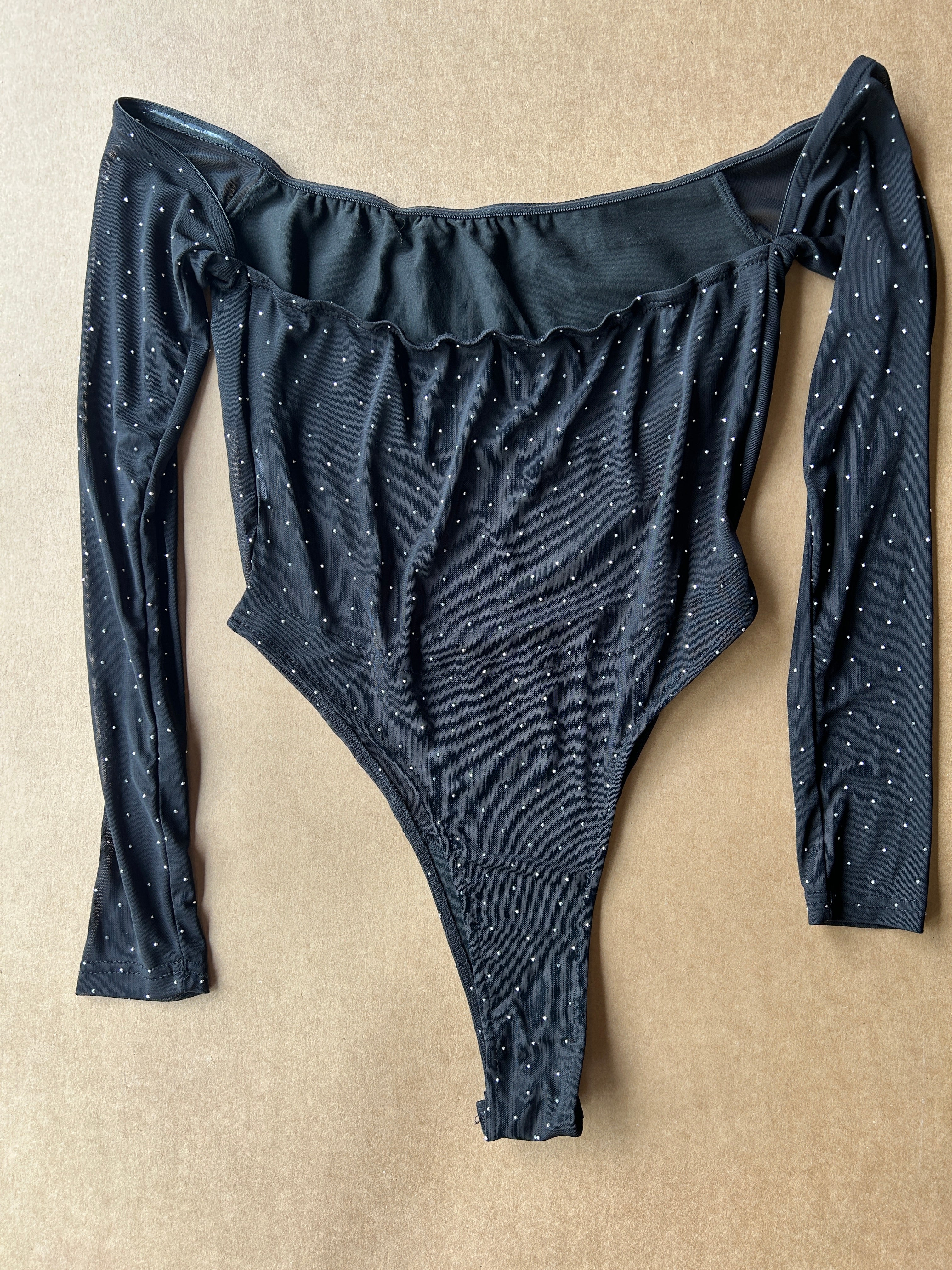 Off the Shoulder Rhinestone Bodysuit