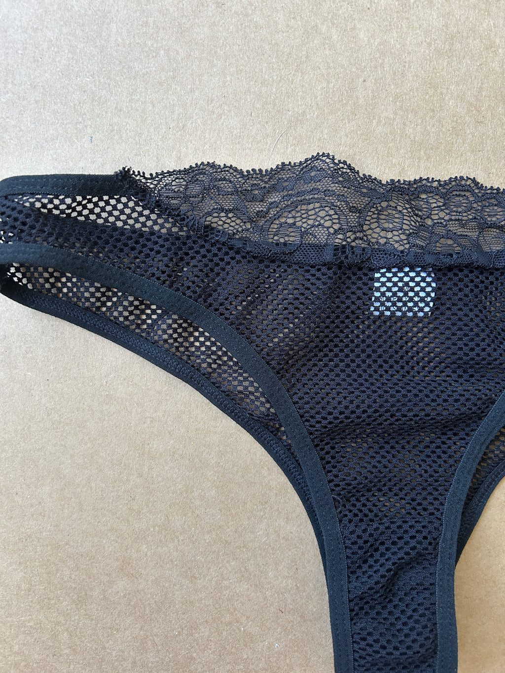 Black Lace Fishnet Thong
