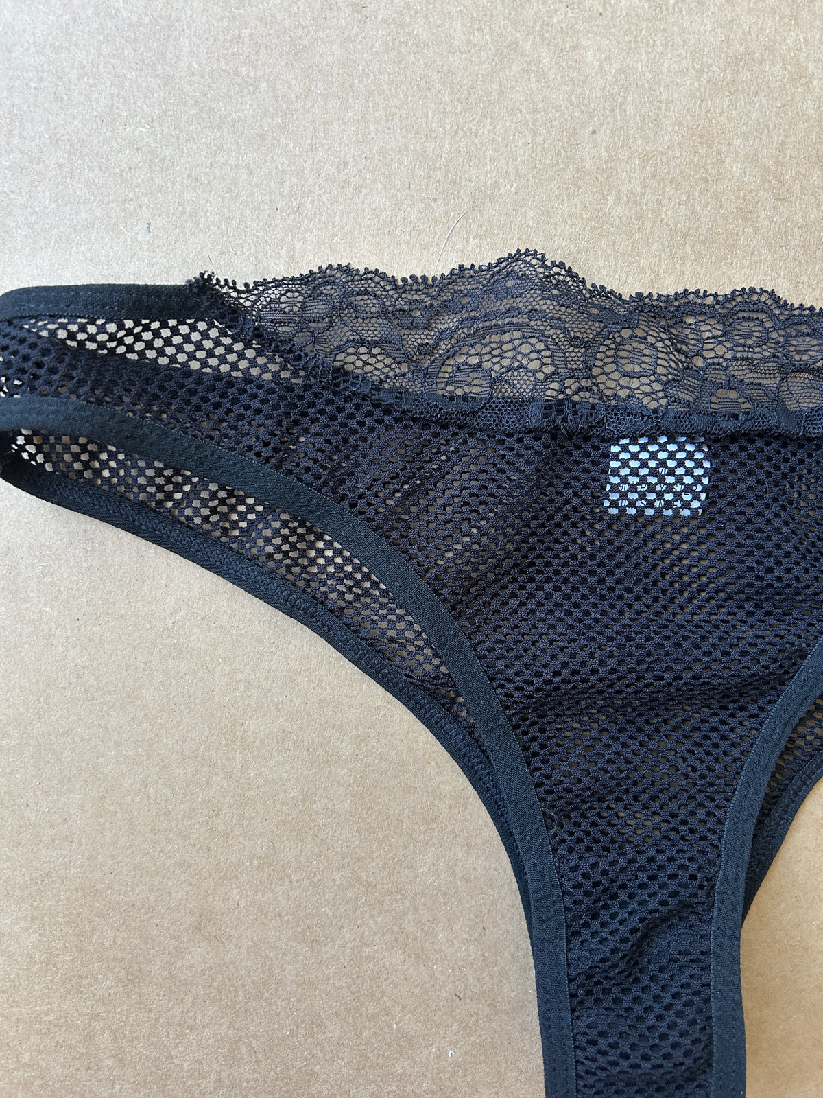 Black Lace Fishnet Thong